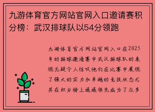 九游体育官方网站官网入口邀请赛积分榜：武汉排球队以54分领跑
